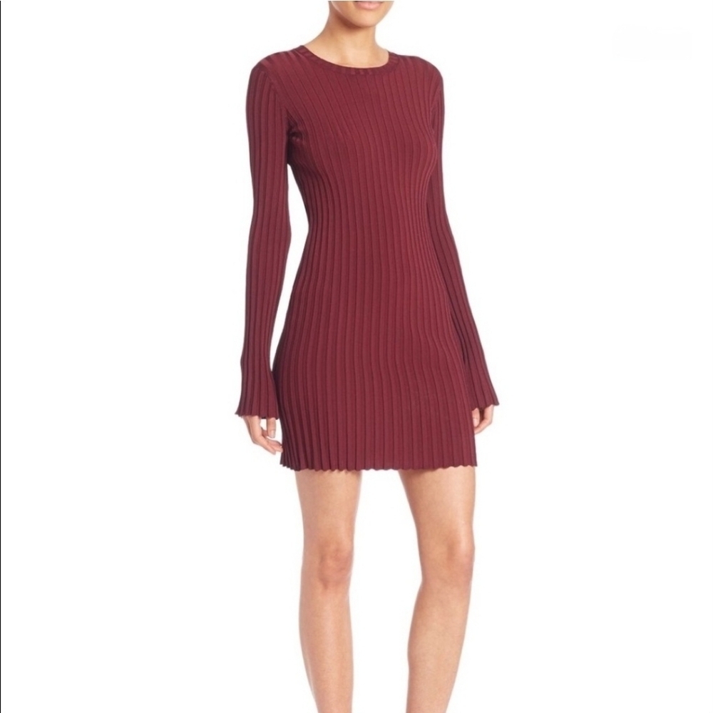 Elizabeth and James Penny Ribbed Knit Long Sleeve Mini Dress Burgundy XS/S